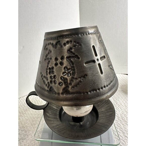 Punched Pierced Tin Votive Candle Holder with Handle Shade Glass Globe - Picture 3 of 9
